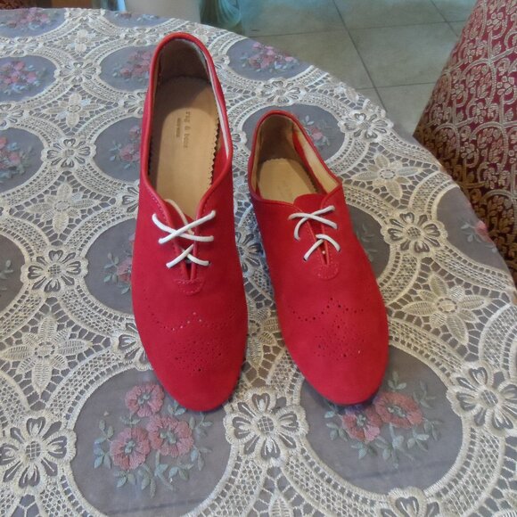 New Rag & Bone Red Suede Wingtip Oxford Lace Up Flats Size 38B - Picture 1 of 16